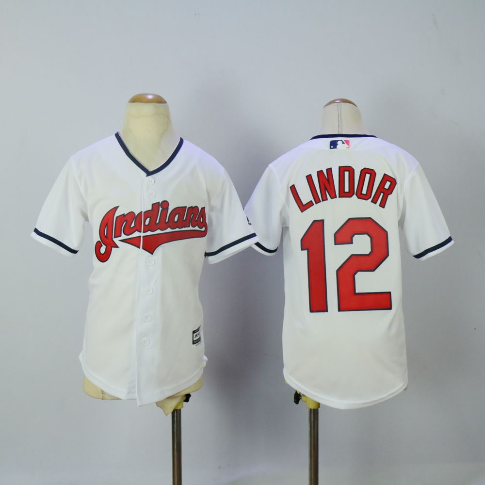 Youth Cleveland Indians 12 Lindor White MLB Jerseys